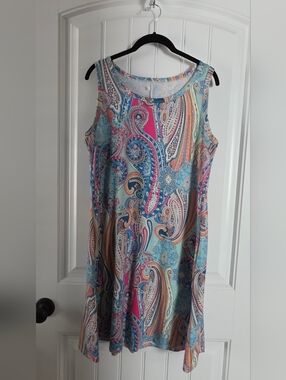 Paisley Print Sleeveless Women's Sundress - Blue, Pink & Cream